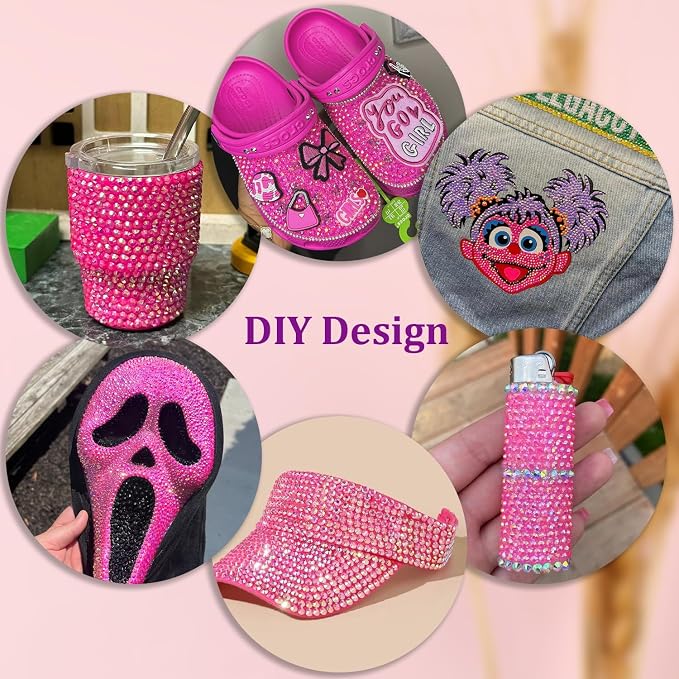 30000Pcs Resin Rhinestones for Bedazzling with Tweezers, Hot Pink AB Rhinestones for Crafting with 3Pcs 10ml B7000 Jewelry Glue for DIY Crafts Clothing Tumblers Shoes Fabric Nail Art