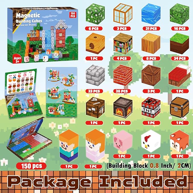 Goody King Magnetic Blocks|150PCS Magnetic Building Blocks Set, Stacking Magnets for Kids, Sensory Toy for STEM Learning Toys for Kids 3+ Boys and Girls Christmas Birthday Gifts