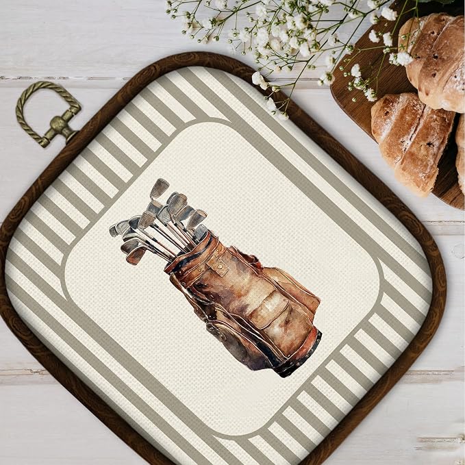 WULQYING Golf Bag Sports Nursery Wall Art Decor, Boys Room Square Framed Canvas Art Prints, Neutral Striped Sport Lover Gift Wall Hanging Decor for Kids Nursery Room Playroom, 5.7x6.5 Inches