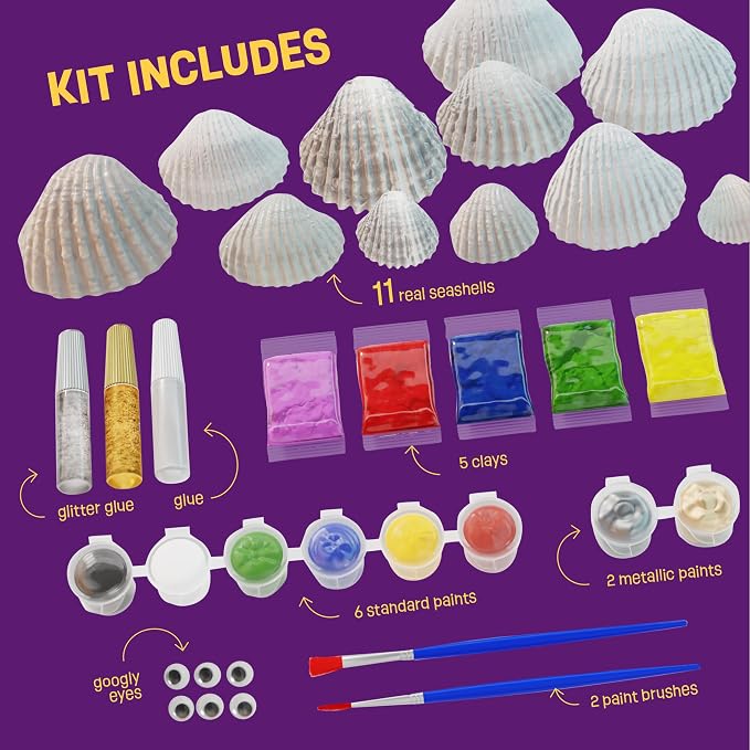 Dan&Darci Kids Sea Shell Painting Kit - Arts & Crafts for Kids - Gifts for Boys and Girls Ages 6-8, 8-12 - Craft Activities Kits - Creative Art Activity Gift Toys for Age 6 7 8 9 10 11 12 Year Old