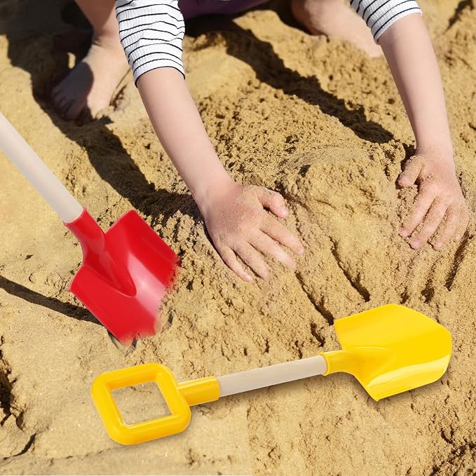 Honoson 24 Pack 16 Long Beach Spades Sand Shovels Toys Gardening Tools Sets Sandbox Sturdy Scoop Durable Wood Handle ABS Plastic Spade for Garden Sand Snow Backyard Summer Favors (Bright Color)