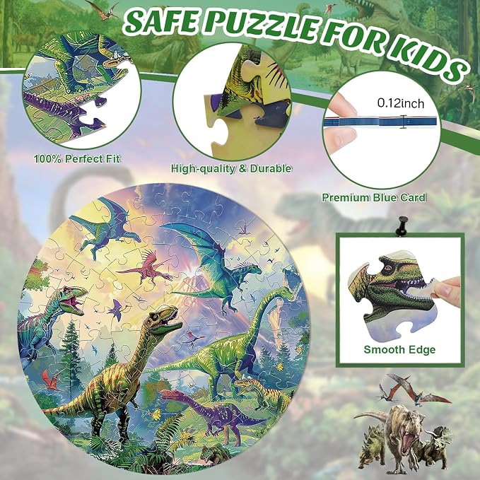 Floor Puzzles for Kids Ages 4-6 70 Piece Dinosaur Puzzles 3-5 Large Round Toddler Jigsaw Puzzles Preschool Learning Educational Toy Birthday Gift for Boys Girls Ages 6-8