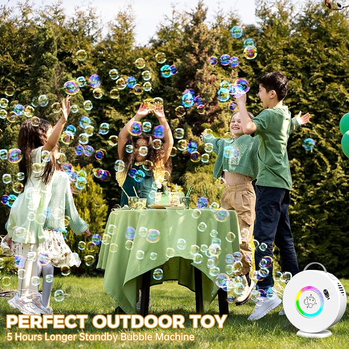 Bubble Machine Automatic LED Lights Bubble Blower for Kids Portable Bubble Maker Auto Rotating 90°/360° Outdoor Toy for Easter and Birthday Gift Party Wedding (Led White)