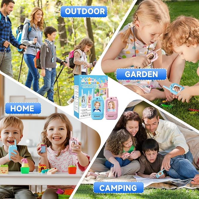 Video Walkie Talkies for Kids, Handheld 2 Pack Rechargeable Video Intercom Kids Walkies Talkies, Indoor Outdoor Toys for Family Games, Outside, Camping, Hiking for Boys Girls Ages 3-12 (B/P co)