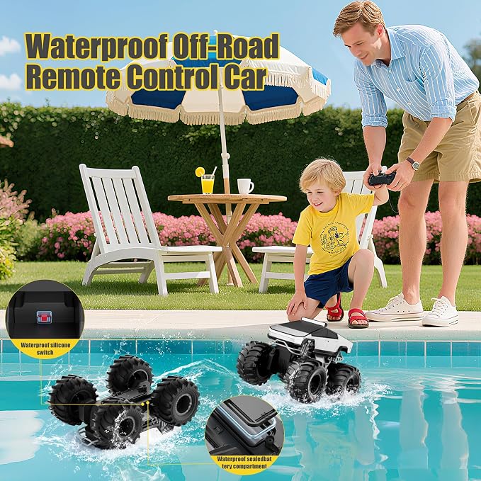 Remote Control Car, 1:18 Amphibious RC Cars, 4WD All Terrain Off-Road Pickup, 2.4GHz Waterproof Cyber Truck, 360° Rotatable Monster Truck Toys for Boys Christmas Birthday Gifts Age 6 7 8 9 10-13+