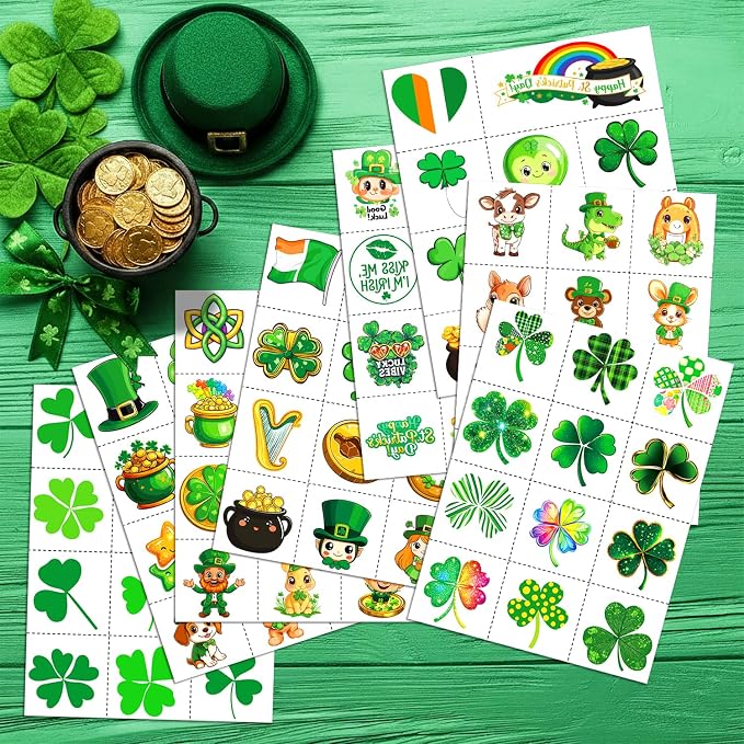 JCFIRE St Patricks Day Tattoos for Kids, Shamrock Stickers Temporary Tattoos for Children, Saint Patricks Day Accessories Party Favors, Lucky Irish Decor Gifts, St Paddy Decorations Supplies