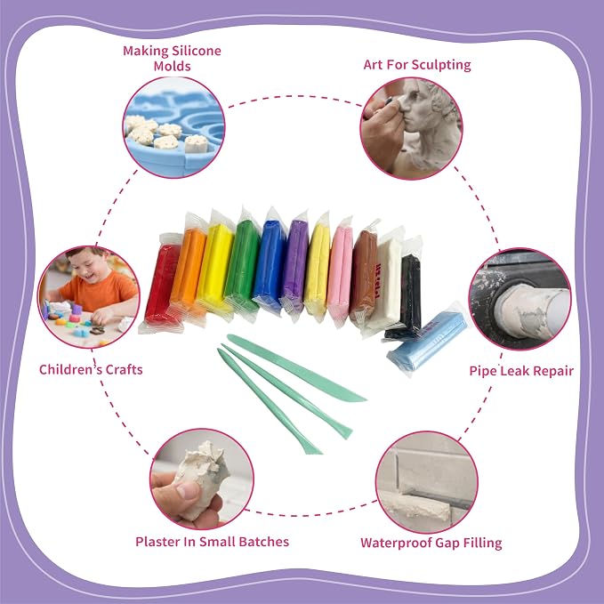 12-Color Oil Based Modeling Clay, Non-Hardening Reusable Plasticine, Non-Toxic Sulfur-Free Sculpting Clay for Kids & Artists (50g Each, 600g Total)