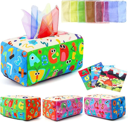 URMYWO Baby Tissue Box Toy - Montessori Baby Toys for 6-12 Months 1 Year Old Boy Girl - Soft Crinkle Sensory Toys for Infant Toddlers - Easter Basket Essentials Stuffers - Baby Boy Girl Gifts