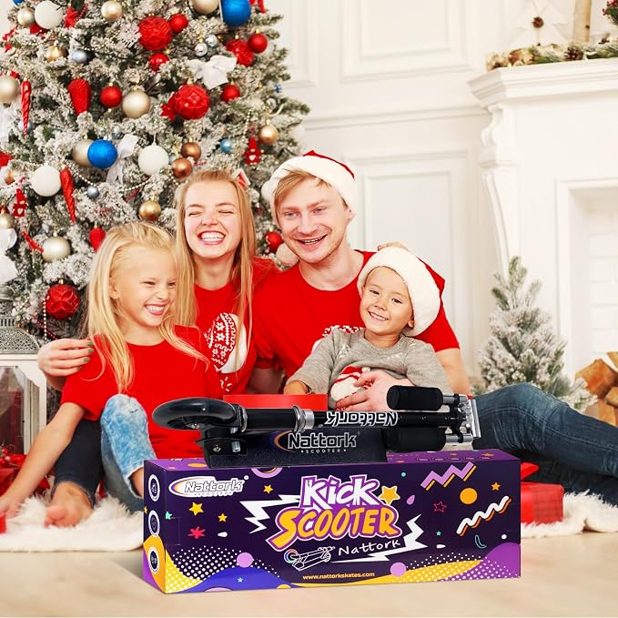 Nattork Scooter for Kids Ages 3-8 – Kick Kids Scooters for Girls & Boys Light up Wheels Portable Lightweight Folding Design with Reducing System and Adjustable Height Handlebars and up to 110 Lbs