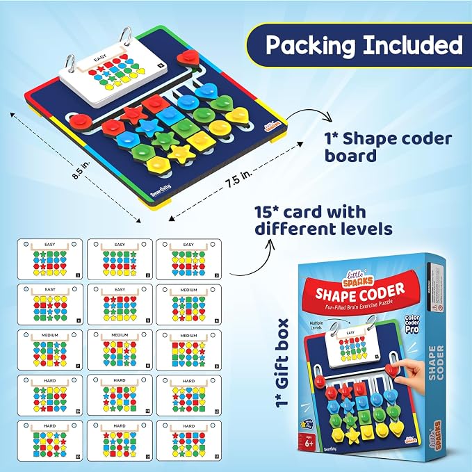 Smartivity Shape Coder Puzzle for Kids 6–12 Years | Logic & Color Sequencing Brain Game | 15 Challenge Cards, 5 Columns | Critical Thinking STEM Toy | Travel-Friendly Birthday Gift Boys & Girls