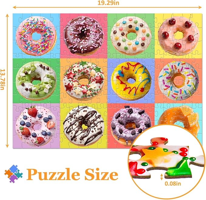 Puzzles for Kids Ages 6-8 8-10 Year Old - Colorful Sweet Donuts, 200 Pieces Jigsaw Puzzles for Kids Ages 10-12, Learning Educational Toys for Boys and Girls
