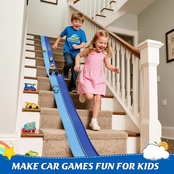 Flexible Race Car Track 15 Ft Starter Set with Suction Cups Compatible with Diecast 1/64th Car for Ages 3 & Up Classic Long Rolls Up Portable Racetrack