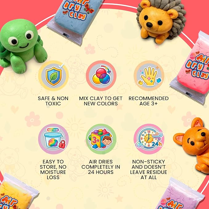 Air Dry Clay for Kids – 72 Colors Soft Modeling Clay Kit, Non-Toxic, DIY Model Art & Crafts Toys with Sculpting Tools, Paintable Craft Kit, Home Party Favors, Birthday Gift for Ages 3+