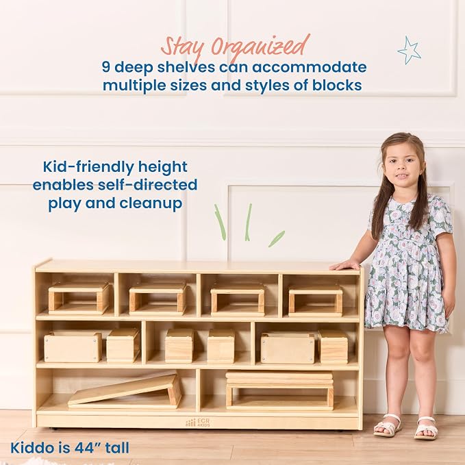 ECR4Kids Mobile Building Block Storage Cabinet, Large, Classroom Furniture, Natural