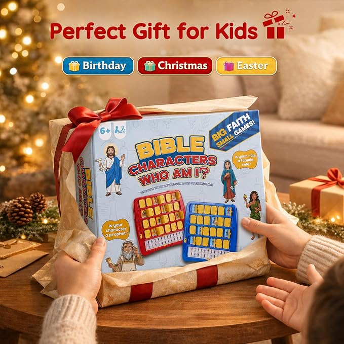 Guess Bible Who Am I Game - Fun Guess Bible Who Am I for Kids, Interactive Bible Game with 47 Classic Bible Characters Verse Cards, Sunday School Games & Christian Religious