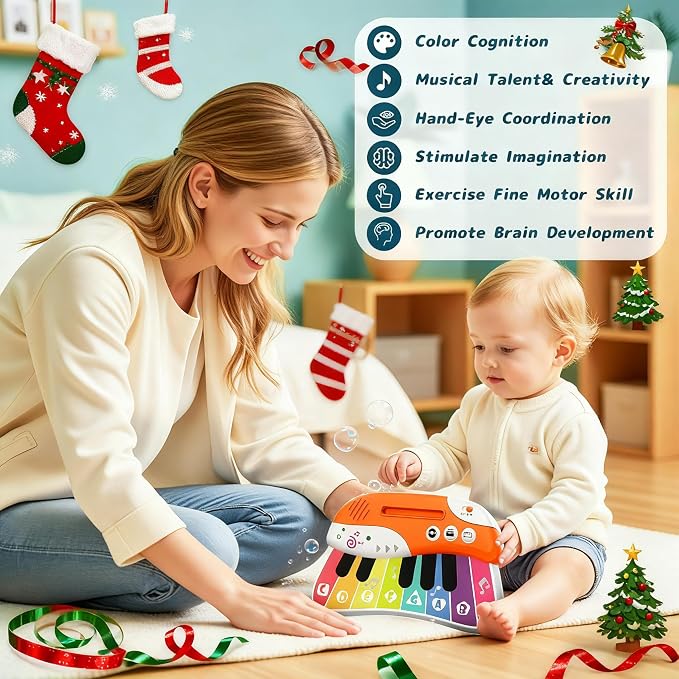 Baby Piano Keyboard for Toddlers 1-3, Touch Sensor Toddler Piano Toy for Baby Musical Toy w/ 3 Modes, 12 Melodies, Music Card Girl Toy Kid Keyboard, Birthday Christmas for 1-4 Years（Color Random）