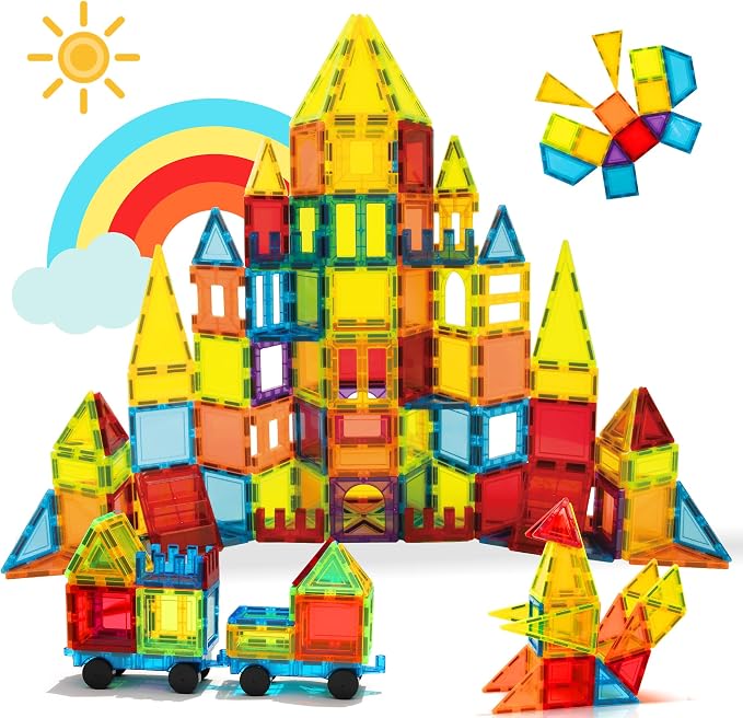 Magnetic Tiles, 131PCS Magnetic Blocks Set Including 2 Cars, Learning Magnetic Building Blocks Sets, Educational Magnets Tiles Toys Boys Girls Kids Ages 3 4 5 6 7 8 9+ Year Old