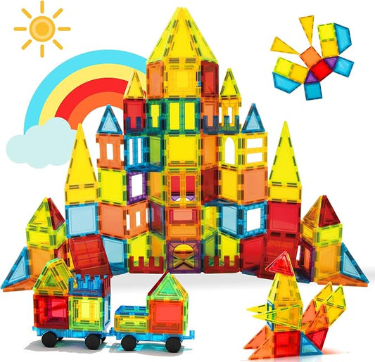 Magnetic Tiles, 131PCS Magnetic Blocks Set Including 2 Cars, Learning Magnetic Building Blocks Sets, Educational Magnets Tiles Toys Boys Girls Kids Ages 3 4 5 6 7 8 9+ Year Old