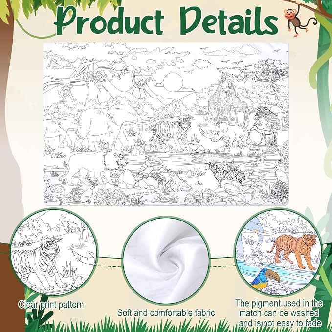 Mindsoft Coloring Pillowcase with 12 Pcs Markers Color Your Own Pillowcase Kit for Coloring Craft Decoration Supplies, 28.7 x 19.7 Inch(Wild Animals)