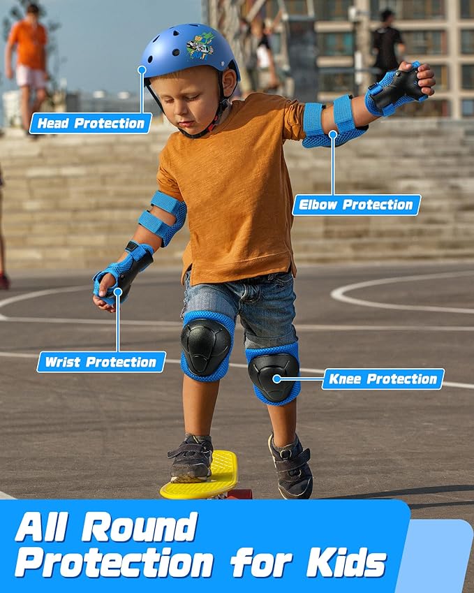 Kids Bike Helmet Set, Adjustable Helmet for Ages 2-3-5-8-14 Year Boys Girls, Toddler Pad Set with Knee and Elbow Pads for Bike, Roller, Skating, Scooter, Longboard and More Sports, 6 Color