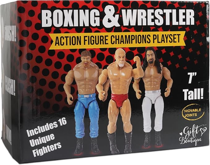 Gift Boutique Action Figures Wrestling Toys Playset for Kids, 16 Piece Wrestler Figure Set with Movable Joints, Large 7 Inch Figures, Ultimate Birthday Party Gifts Wrestlers Accessories