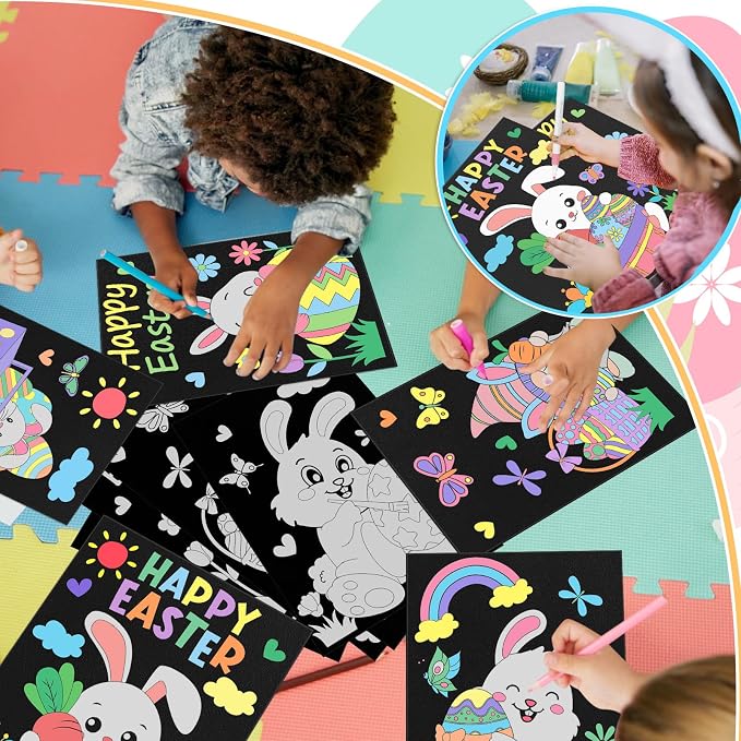 Cinrobiye 48 Pcs Easter Velvet Coloring Posters Fuzzy Spring Coloring Pages Bulk Felt Art Craft Activity for Adults Teenagers All Ages Classroom Assisted Living Holiday Art&Craft Projects Activity