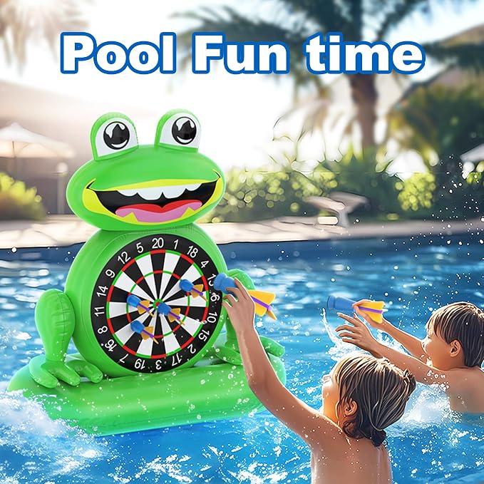 MOONTOY Pool Toys for Kids, Inflatable Frog Dart Board Game, Pool Games for Beach & Backyard, Summer Water Toys for Boys Girls Ages 6-12, Teens & Adults (Pump Included)