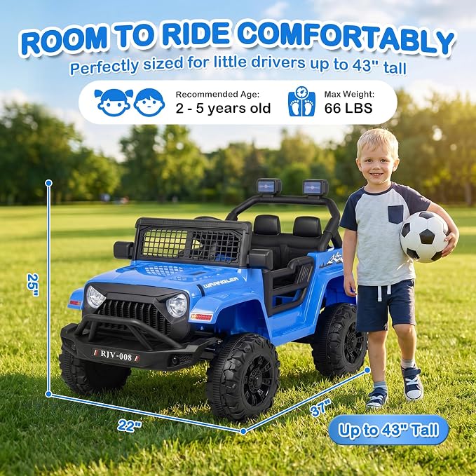 12V 7AH Kids Ride-On Truck Car, Electric Car with Parent Remote Control, Spring Suspension, LED Lights, Bluetooth, Music, Blue