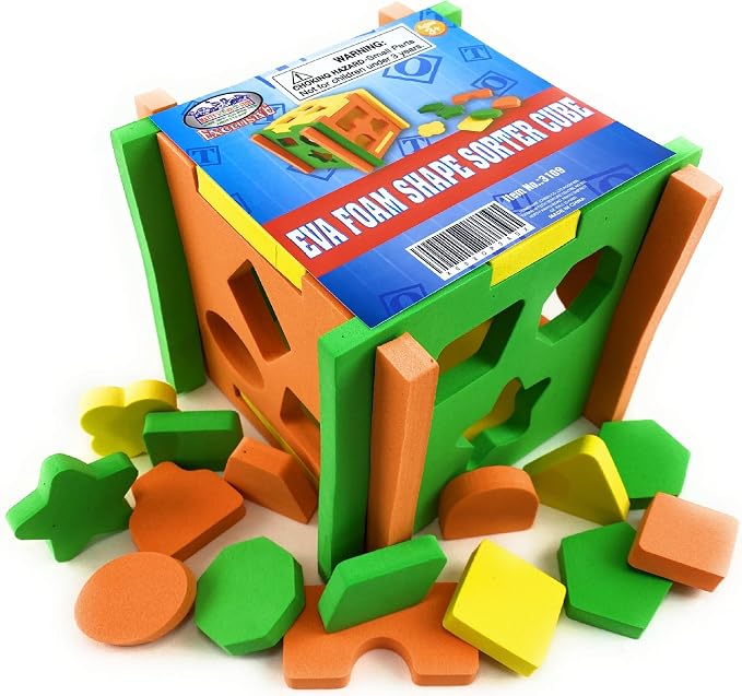 Matty's Toy Stop EVA Foam Soft Shape Sorter 5.5" Cube for Toddlers (Bright Colors)