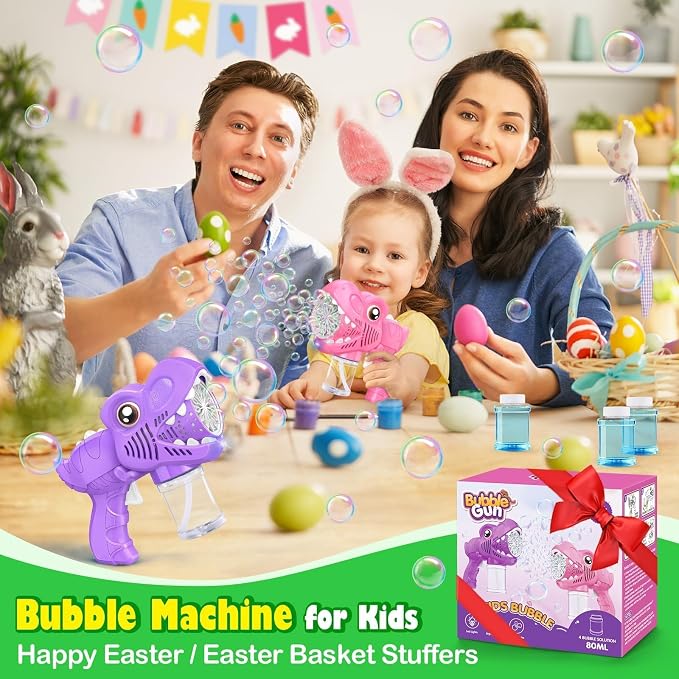 Yunaking Bubble Gun Toys for Girls: Bubble Machine for Kids 2 Rechargeable Dino Toys Easter Basket Stuffers Gift for 3 4 5 6 7 8 Girls Toddlers Ages 4-6 Outdoor Summer Birthday Christmas Valentines