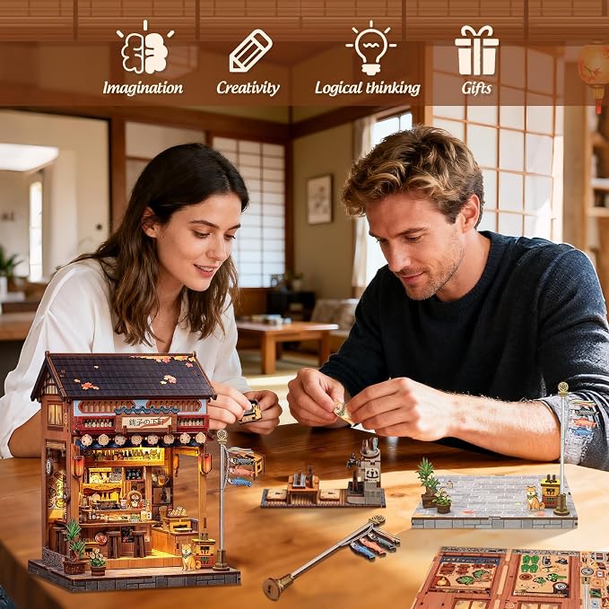 Cutefun Book Nook Kit - DIY Miniature Dollhouse Kit for Adults, Teens and Beginners, Japanese Booknook Tiny House Bookshelf Decor 3D Wooden Puzzles, Gifts for Friends and Family (Japanese Izakaya)