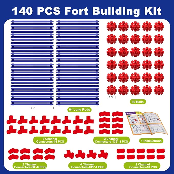 Fort Building Kit for Kids, 140 Pcs STEM Building Toys for Indoor Outdoor, Ultimate Creative Set DIY Castles Tunnels Play Tent, Christmas Birthday Gifts for 4 5 6 7 8 9 10 11 12 Years Old Boys & Girls