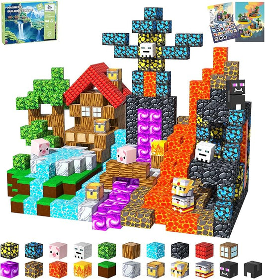 Magnetic Blocks, 48PCS Magnetic Tiles Building Blocks, Magnet Cubes STEM Sensory Game Toys Christmas Birthday Gifts for Kids Girls Boys Age 3+ (Forest Lava)