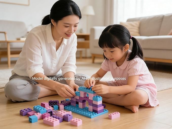 300 Piece Bulk Assortment Pack - Pink Bricks with 5 Sizes, Compatible with Lego Parts