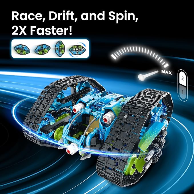 Sillbird Robot Car Building Kit with Remote Control STEM Gifts for Boys Ages 8-14, Coding Stunt Racer Toys for Kids Birthday, Buildable 5in1 Models with 662 Pieces