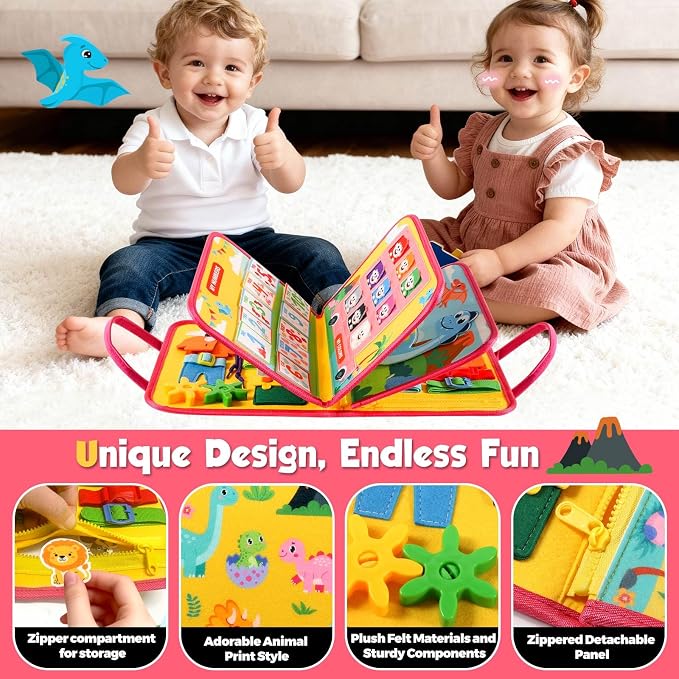 GOLIYEAN Toddler Busy Board - Montessori Toys for Toddler Boy Girl Birthday Gifts, Educational Learning Sensory Busy Book for Toddlers, Quiet Activity Books for Toddlers, Travel Toys for Airplane Car