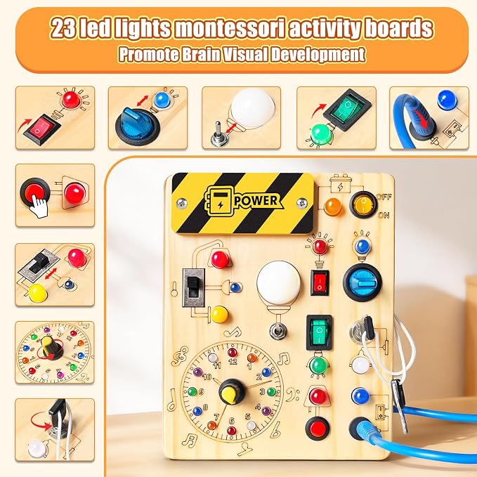 Konijiwa Busy Board - Montessori Toys for 1-3 Years Old Boys & Girls | Sensory Toys for Kids with Autism | Toddlers Learning Activity for Early Development (Busy Board v2)