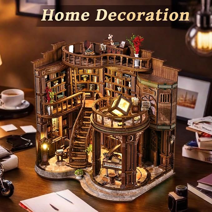 DIY Book Nook Kit for Adults, Miniature House Kit Wooden Dollhouse Bookshelf Decor with LED Light, 3D Puzzle Model Building Crafts for Adults, Creative Gift Idea for Women & Men