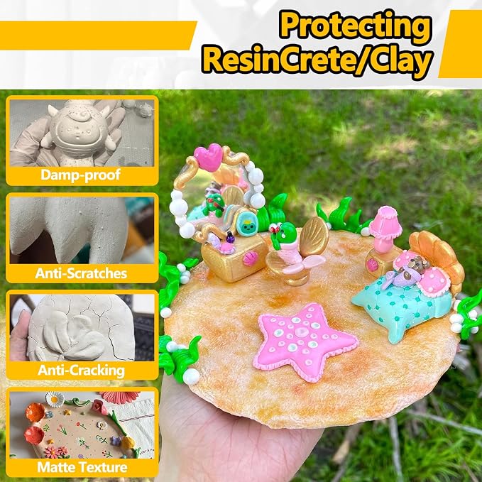 Air Dry Clay Glaze, 177ml Clay Varnish for Air Dry Clay/Polymer Clay Sealer, ResinCrete, Varnish for Pottery&Acrylic Paint, Waterproof & Stain Resistant, Design for Clay Pottery (Matte,6OZ)