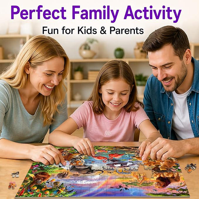 Puzzles for Kids Ages 6-8 8-10 Year Old - Animal World, 200 Pieces Jigsaw Puzzles for Kids, Learning Educational Toys for Boys and Girls