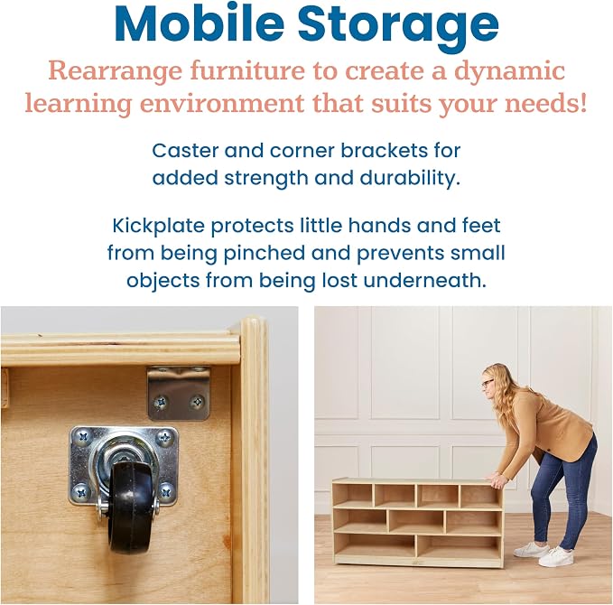 ECR4Kids Mobile Building Block Storage Cabinet, Large, Classroom Furniture, Natural
