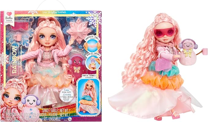 Rainbow High Winter Wonderland Bella - Pink 11” Fashion Doll with Magic Snow Hidden in Fashion That Puffs Up with Water, and Snowman Kit, Great Gift for Kids 4-12 Years Old