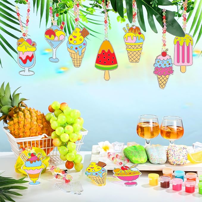 Yaomiao 30 Sets Summer Suncatchers Window Art Drawing Kits DIY Ice Cream Sun Catcher Crafts Bulk Paint Your Own Window Hanging Ornaments for Home Birthday Party Favors Decor Gifts