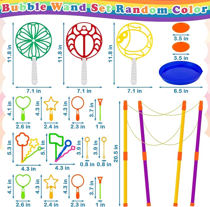 Giant Bubble Wand Kit, 24 Pcs Big Bubble Wands Set with Tray Funny Bubble Maker for Kids Summer Outdoor Birthday Party Favors Gifts