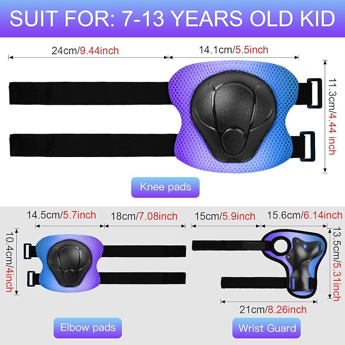 Wemfg Kids Protective Gear Set Knee Pads for Kids 3-14 Years Toddler Knee and Elbow Pads with Wrist Guards 3 in 1 for Skating Cycling Bike Rollerblading Scooter
