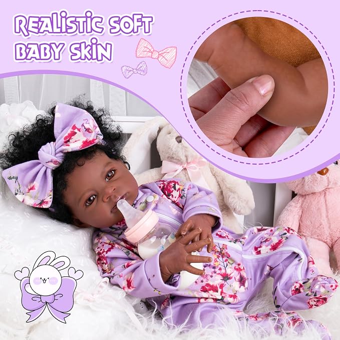 Aori Black Reborn Baby Dolls Girl - Realistic Baby Dolls Black American that Look Real 20 inches, Lifelike Black Baby Doll Soft Vinyl with Weighted Cloth Body, Set for Kids 3+, New-Parents, Elderly