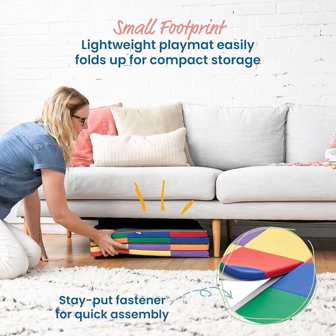 ECR4Kids SoftZone Patchwork Toddler Activity Mat and 12 Stacking Block Set, Colorful Baby Crawling and Tummy Time Foam Pad and Building Blocks, Padded Infant Floor Mat, Foldable Design