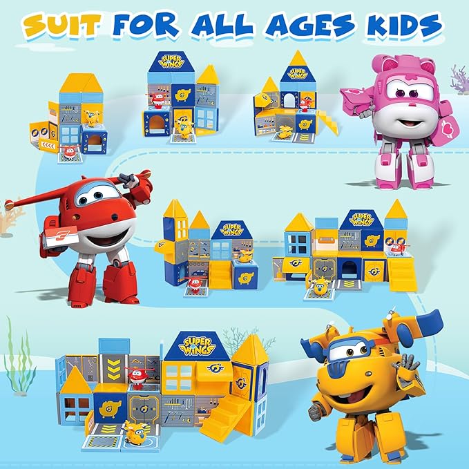 Magnetic Tiles for Kids Ages 3-8, 2-in-1 Travel Magnetic Building Blocks with Jett & Donnie Transforming Toys, STEM Educational Construction Set, Creative Learning Magnet Tiles Toy for Boys Girls