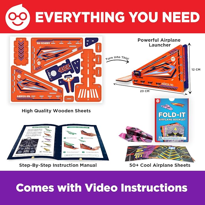 Doctor Jupiter Paper Airplane Book Kit with Launcher for Kids Ages 6+ | STEM Toys, Birthday Gift Ideas for 6,7,8,9,10,11,12,13 Year Old Boys & Girls | Summer Activities for Kids, 50+ Paper Planes