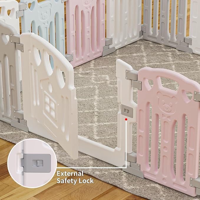 Baby Playpen Kids Activity Centre Safety Play Yard Home Indoor Outdoor New Pen (Multicolour) (White) (Macarons Classic Set 14 Panel)